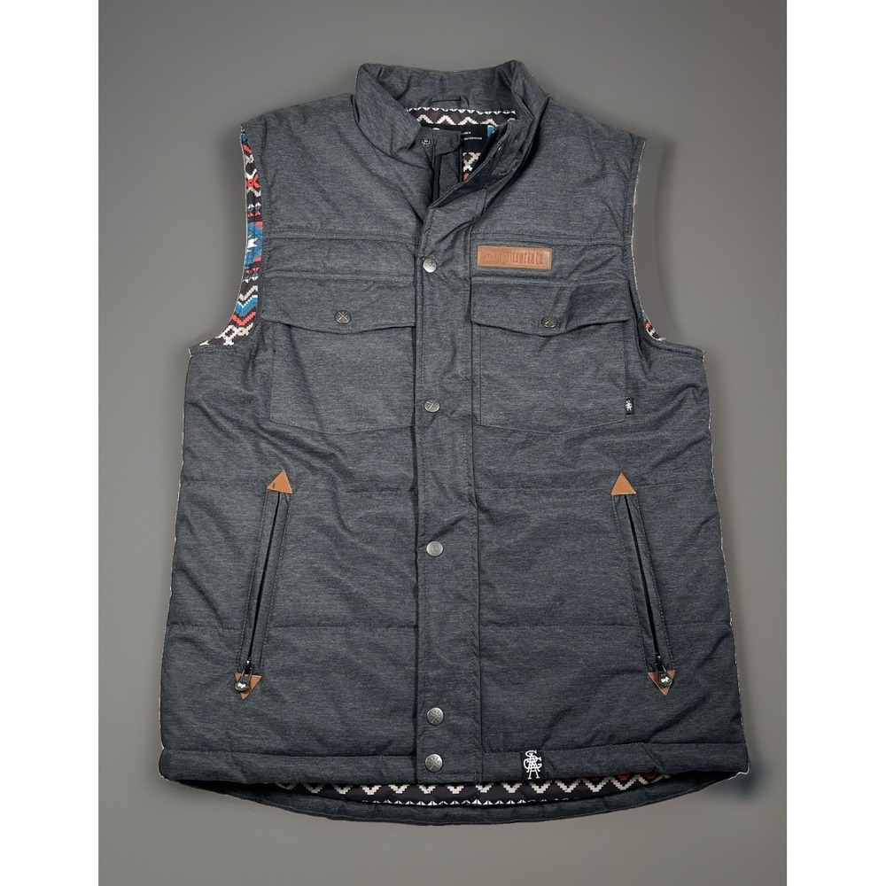 SAGA Outerwear Mens Small Insulated Vest Charcoal Gray Southwestern Aztec Lined